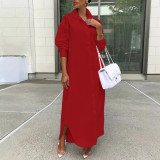 Long Sleeve Looose Solid Color Shirt Dress LSD-1787