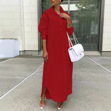 Long Sleeve Looose Solid Color Shirt Dress LSD-1787