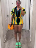 Sexy Hollow Out Lapel Knit Shorts Set ZSD-0335