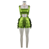 Metallic Wrap Chest Tassel Back Shorts Fashion Set ZSD-0698
