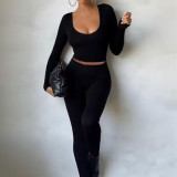 U Neck Long Sleeve Two Piece Skirt Set LSD-1707