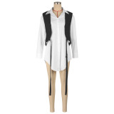 False Two Piece Long Sleeve Shirt Dress AIL-280