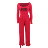 PINK Letter Print Knits Tie Up Two Piece Pants Set YIM-MY312