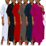 Long Sleeve Looose Solid Color Shirt Dress LSD-1787