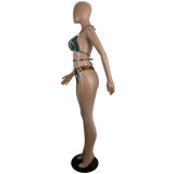 Print Tie Up Bikinis+Pants Three Piece Swimsuit LSL-0007