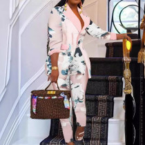 Print Trousers Cardigan Tied Long Sleeve Suit Two Piece Set SFY-2430