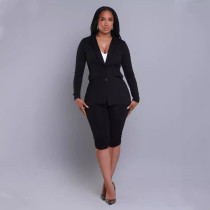Long Sleeve Blazer Solid Two Piece Shorts Set SFY-499