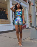 Metallic Wrap Chest Tassel Back Shorts Fashion Set ZSD-0698