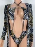 Sexy Printed Halter Long SleeveThree Piece Swimsuit LSL-0012
