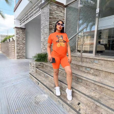 Bear Print Short Sleeve Two Piece Shorts Set LSL-0026