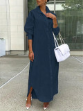 Long Sleeve Looose Solid Color Shirt Dress LSD-1787