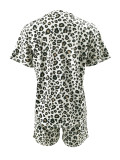 Leopard Print Short Sleeve Loose Shorts Set SFY-2579