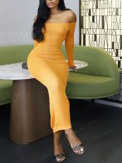Solid Color Off Shoulder Slim Maxi Dress ZDF-31358
