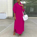 Long Sleeve Looose Solid Color Shirt Dress LSD-1787