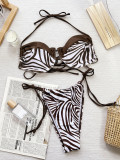 Sexy Tie Up Print Steel Prop Bikinis 2pcs Swimsuit CSYZ-819