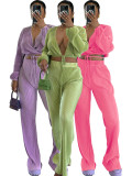 Casual Pleated Solid Color Loose Wide Leg Pants Set CH-24048