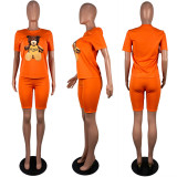 Bear Print Short Sleeve Two Piece Shorts Set LSL-0026