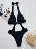 Solid Color Halter One Piece Swimsuit CSYZ-967
