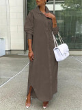 Long Sleeve Looose Solid Color Shirt Dress LSD-1787