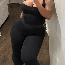 Sexy Solid Tank Tops Pants Sport 2 Piece Set LSD-135444