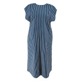 Plus Size Stripe Print Sleeveless Loose Denim Maxi Dress GDAM-218527