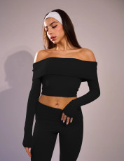 One Shoulder Top Low Rise Flared Pants Solid Color Pant Set GXYF-H0402