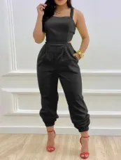 Solid Color Bow Tie Backstrap Jumpsuit  YH-5288