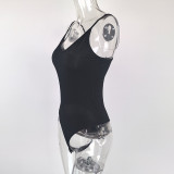 Solid Color V Neck Sling Bodysuit GZJF-ZJ1276