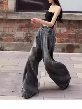 Vintage Washed Straight Ripped Jeans GQLF-0875