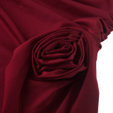 Solid Color Long Sleeve Spliced Rose Flutter Mini Dress GXYF-H0388