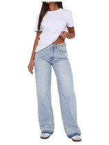 Raw Edge Washed Straight Leg Washed Jeans GKNF-TSQ-132