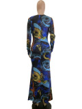 Print Long Sleeve Slim Maxi Dress QODY-6043