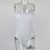 Solid Color V Neck Sling Bodysuit GZJF-ZJ1276