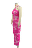 Tie Dye Print Halter Slim Maxi Dress XHXF-423
