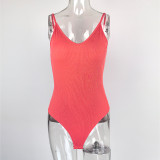 Solid Color V Neck Sling Bodysuit GZJF-ZJ1276
