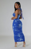 Tie Dye Print Halter Slim Maxi Dress XHXF-423