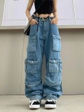 Fashion Spliced Multi-Pocket Wide-Leg Jean GQLF-30000