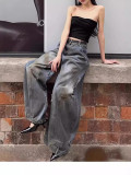 Vintage Washed Straight Ripped Jeans GQLF-0875