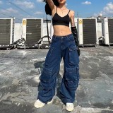 Fashion Spliced Multi-Pocket Wide-Leg Jean GQLF-30000
