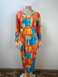 Plus Size Print V Neck Maxi Dress GAWE-6290