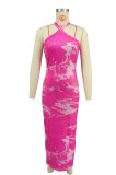 Tie Dye Print Halter Slim Maxi Dress XHXF-423