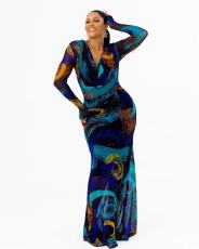 Print Long Sleeve Slim Maxi Dress QODY-6043