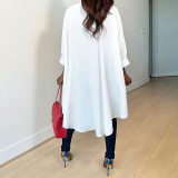Printed Lapel Loose Long Cardigan Top YZCF-2173