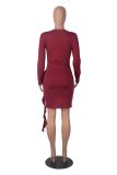 Solid Color Long Sleeve Spliced Rose Flutter Mini Dress GXYF-H0388
