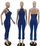 Solid Color Tight Backless Halter Jumpsuit YH-5352