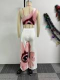 Printed One Shoulder Slim Wide Leg Pants Two Piece Set NY-10831