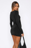 Solid Color Long Sleeve Spliced Rose Flutter Mini Dress GXYF-H0388