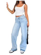 Raw Edge Washed Straight Leg Washed Jeans GKNF-TSQ-132