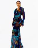 Print Long Sleeve Slim Maxi Dress QODY-6043