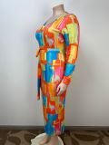 Plus Size Print V Neck Maxi Dress GAWE-6290